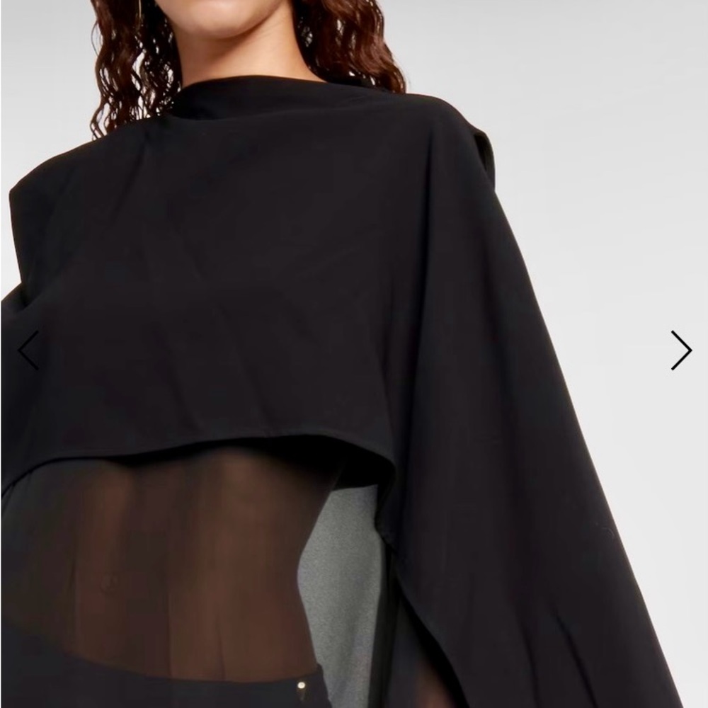 Proenza Schouler Black Sheer Cape Detail Technical Chiffon Top